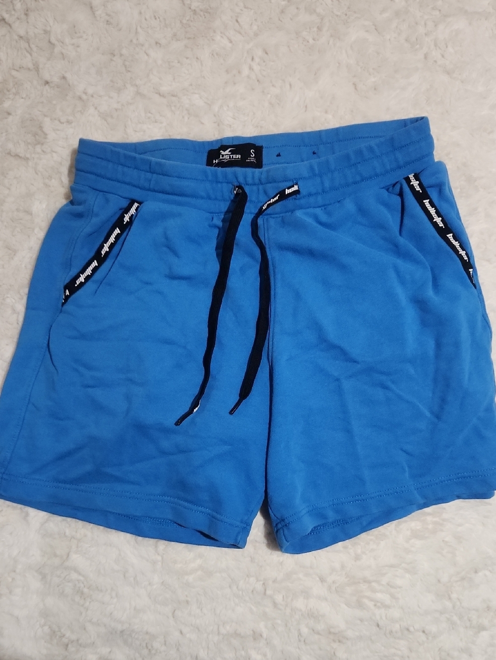 Hollister Men's Royal Blue Athletic Drawstring Shorts with Black Trim